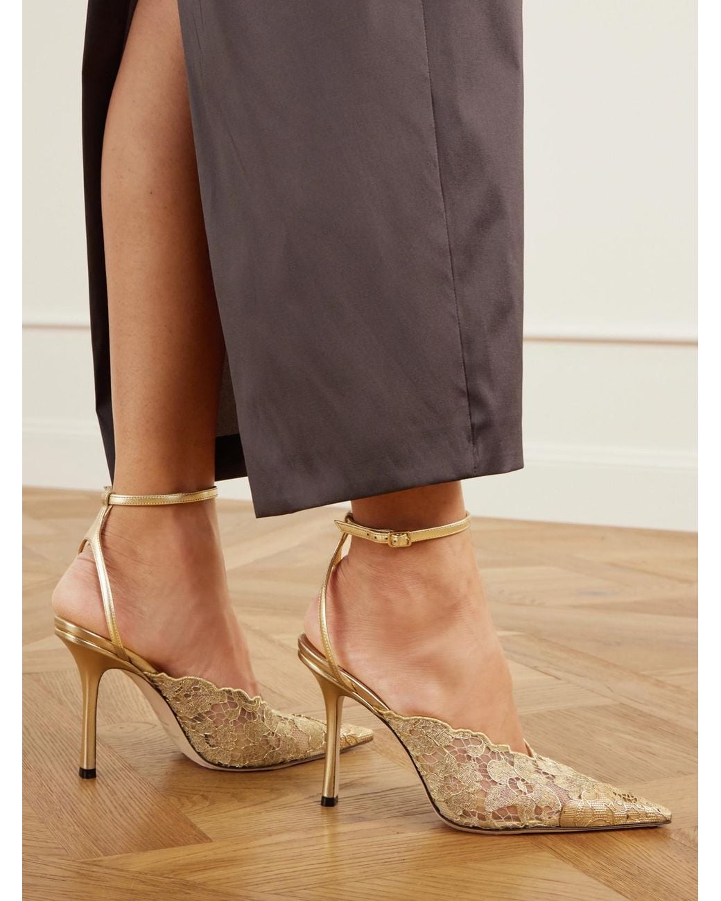 Jimmy Choo Natural Faiz 100 Leather-Trimmed Scalloped Lace Pumps