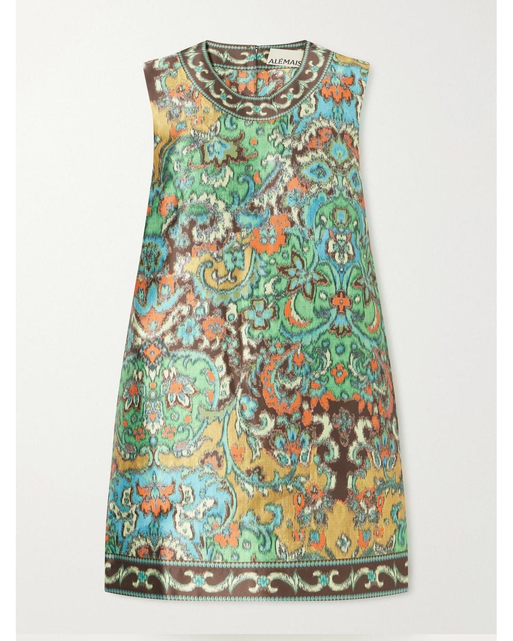 ALÉMAIS Green Charlotte Floral-Jacquard Satin Mini Dress