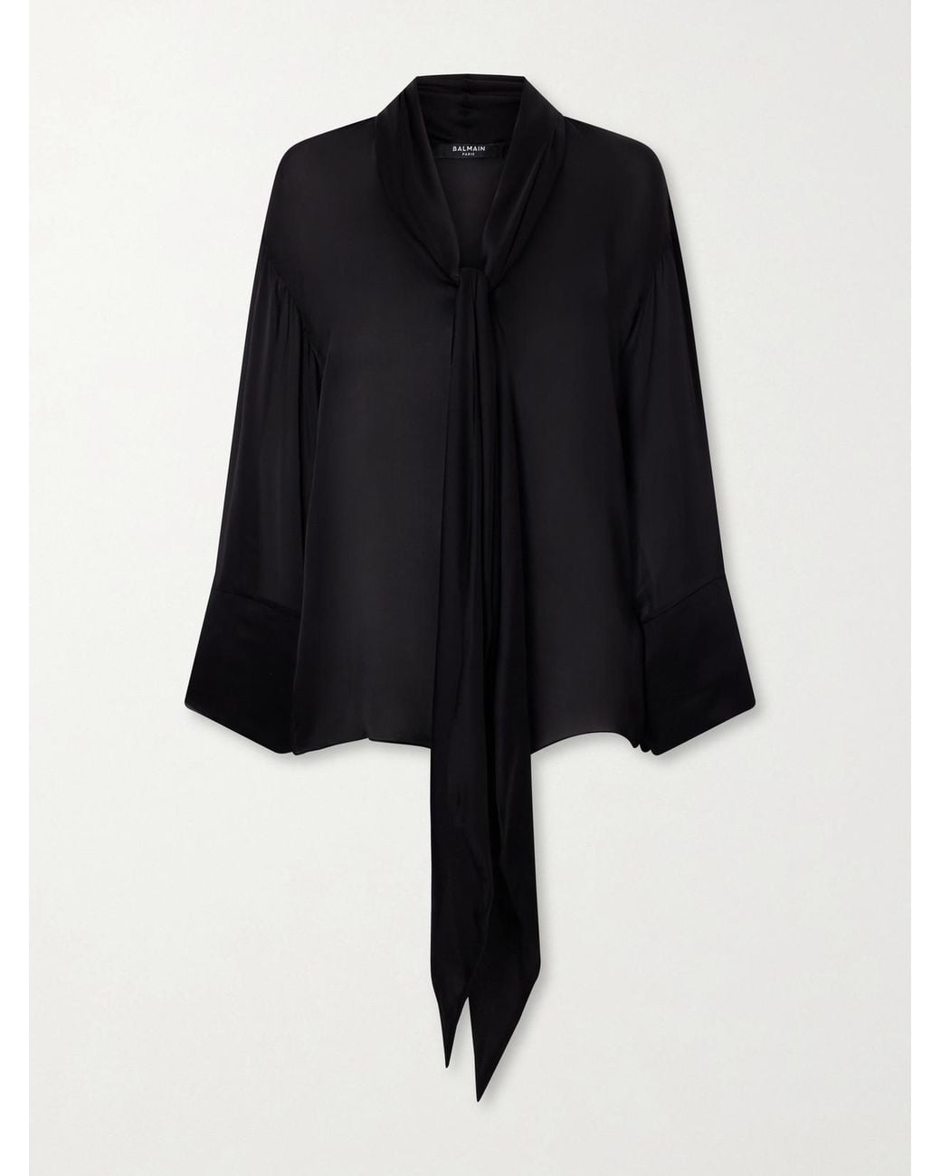 Balmain Black Knotted Silk Shirt