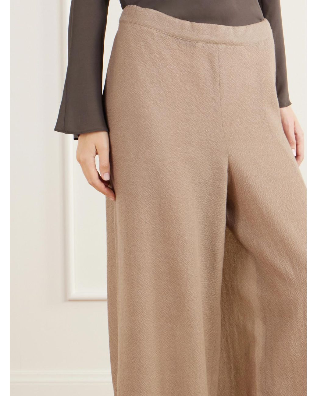 Kallmeyer Natural Cairo Wool Broken Twill Wide-Leg Pants