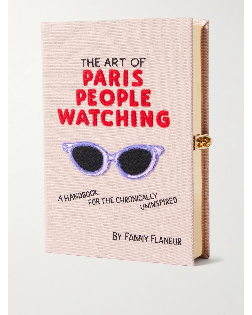 Olympia Le-Tan Pink Messy Nessy The Art Of Paris People Watching Embroidered Appliquéd Canvas Clutch