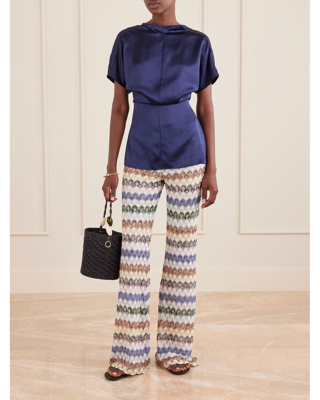 Missoni White Embellished Crochet-Knit Flared Pants