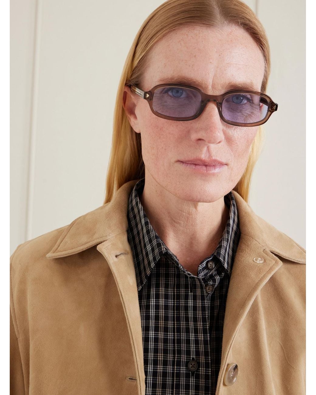 Prada Natural Rectangular-Frame Acetate Sunglasses