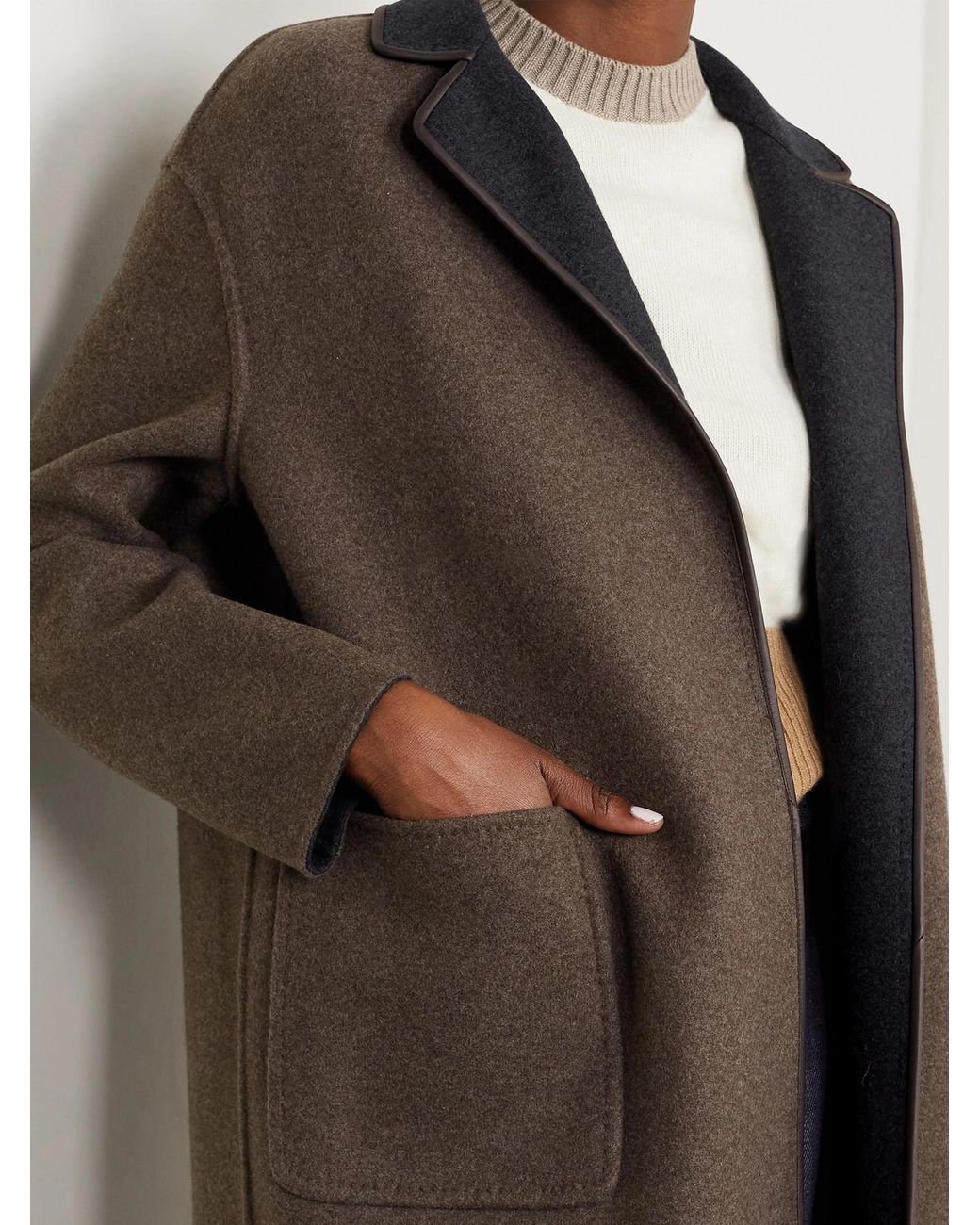 Loro Piana Black Jimi Reversible Belted Leather-Trimmed Cashmere-Blend Jacket