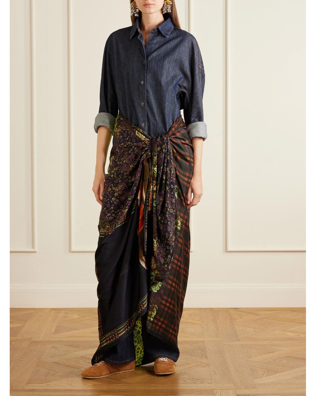 Dries Van Noten Black Flara Floral-Print Twill Scarf