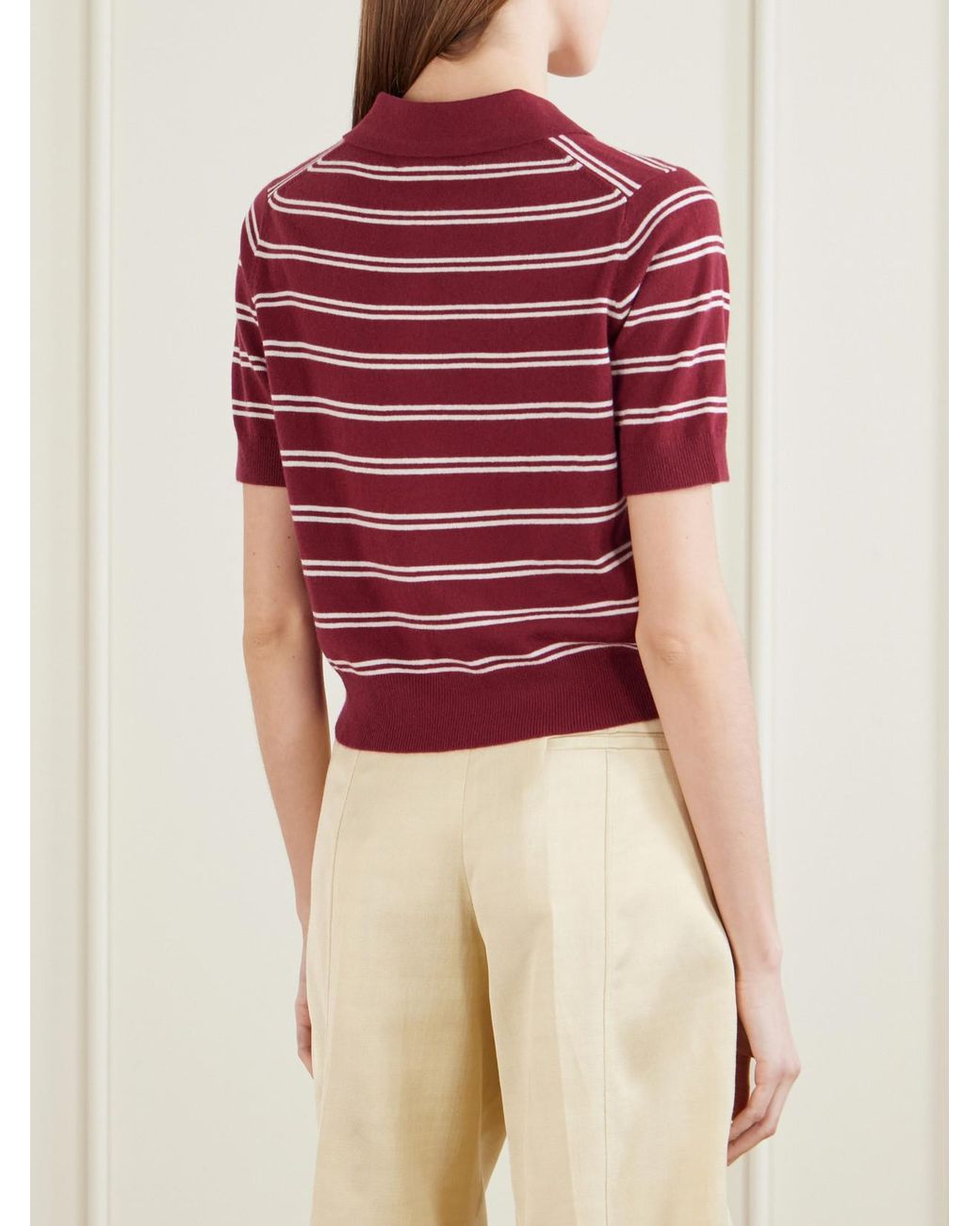 arch4 Red Octavia Cropped Striped Cashmere Polo Shirt