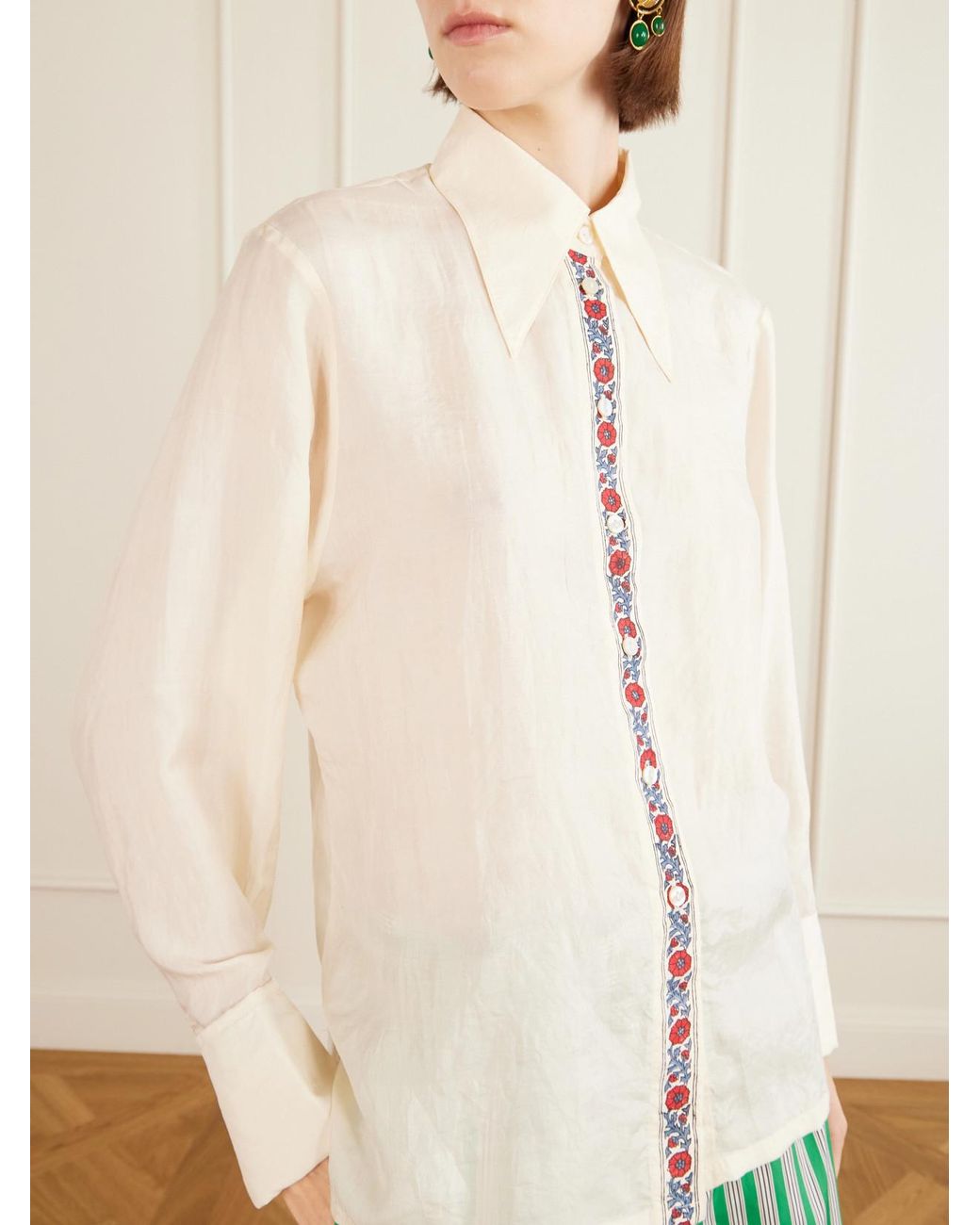 Alix Of Bohemia Natural Dana Floral-Print Silk-Satin Shirt