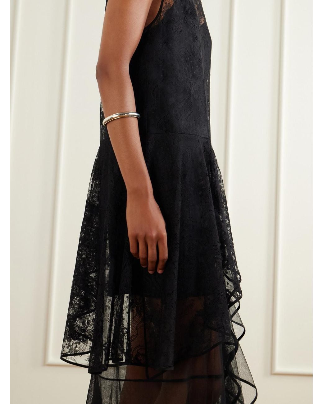 Sharon Wauchob Black Dana Ruffled Tiered Cotton-Blend Lace And Tulle Gown