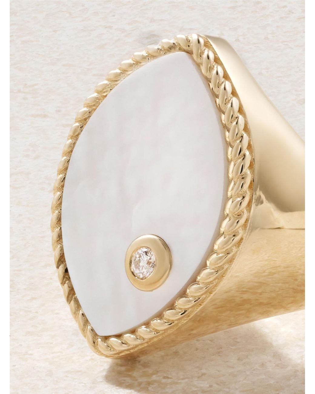 Yvonne Léon Natural Chevalière Marquise 9-Karat, Mother-Of-Pearl And Diamond Signet Ring
