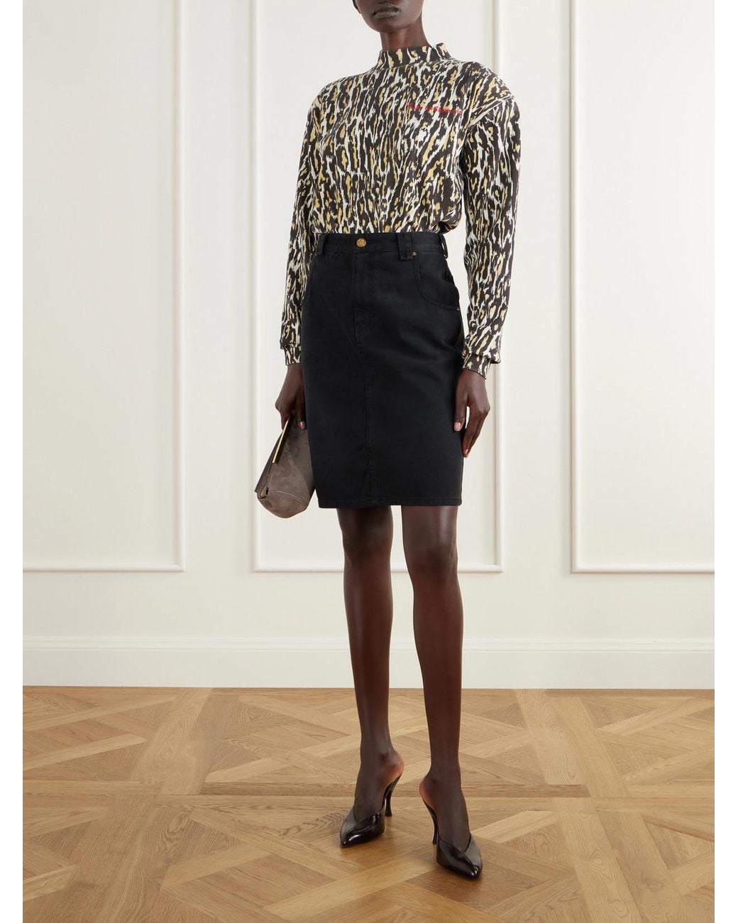 Willy Chavarria Black Bad Girl Faded Denim Knee-Lenght Skirt