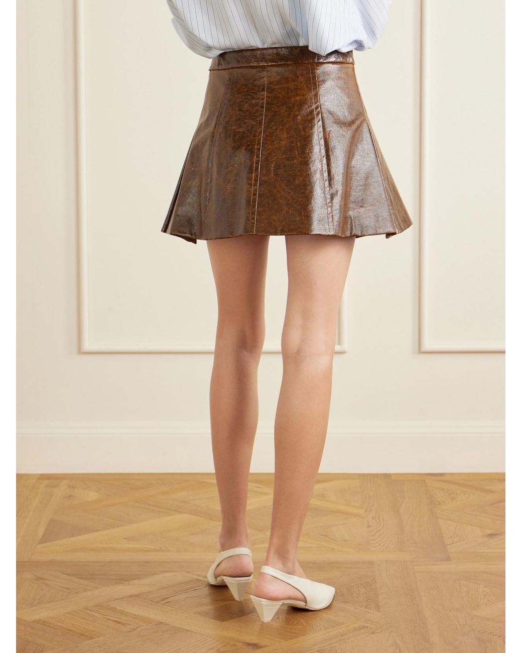 Sportmax Brown Pleated Coated Cotton-Canvas Mini Skirt