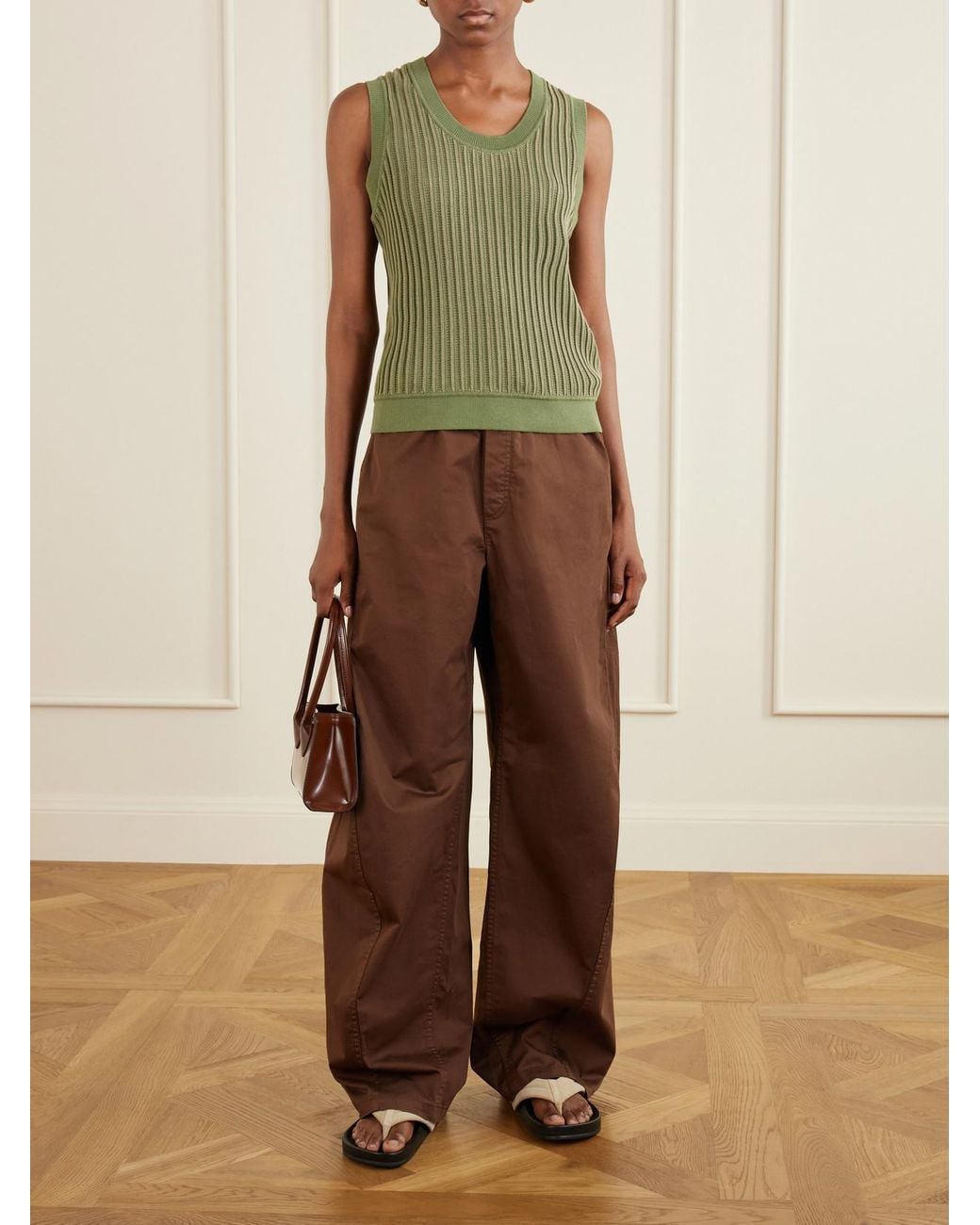 Tibi Brown Garment-Dyed Cotton-Blend Gabardine Wide-Leg Winslow Pants