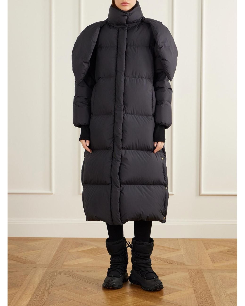 Moncler Blue Ornement Quilted Scarf-Detailed Rib-Trimmed Shell Down Coat