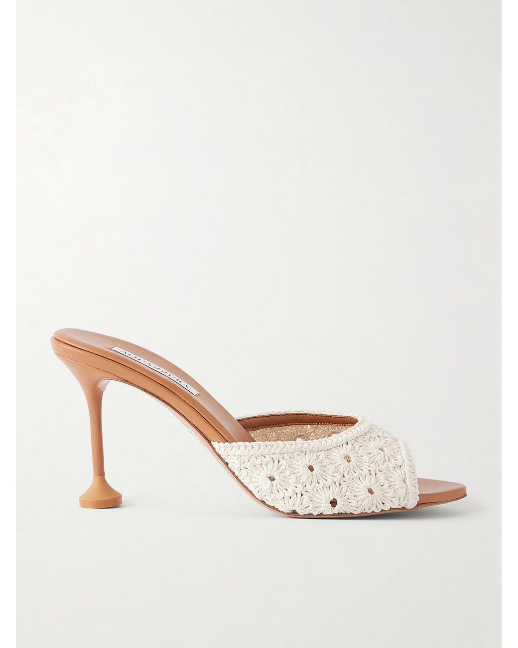 Aquazzura Natural Loom 85 Crochet-Trimmed Mules