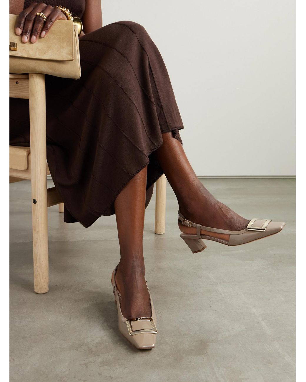 Roger Vivier Natural Belle Vivier 45 Patent-Leather Slingback Pumps