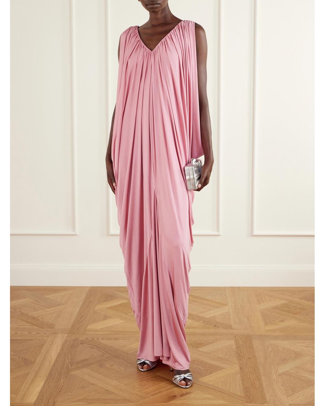 Abadia Pink Draped Stretch-Jersey Maxi Dress