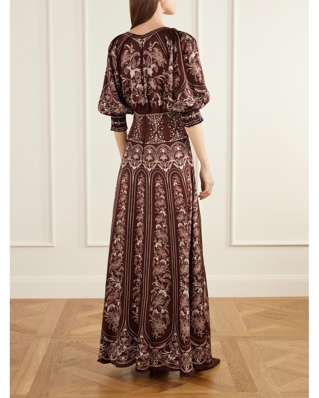 Farm Rio Brown Liz Printed Satin Maxi Dress