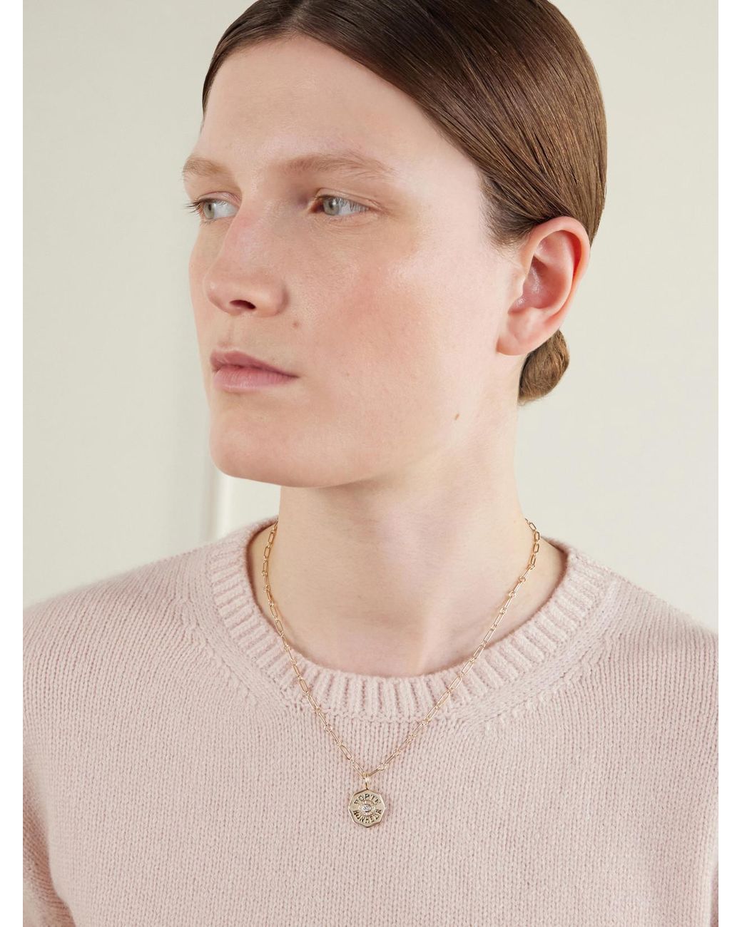 Marlo Laz Natural Pb Charm Mini 14-Karat Diamond Necklace