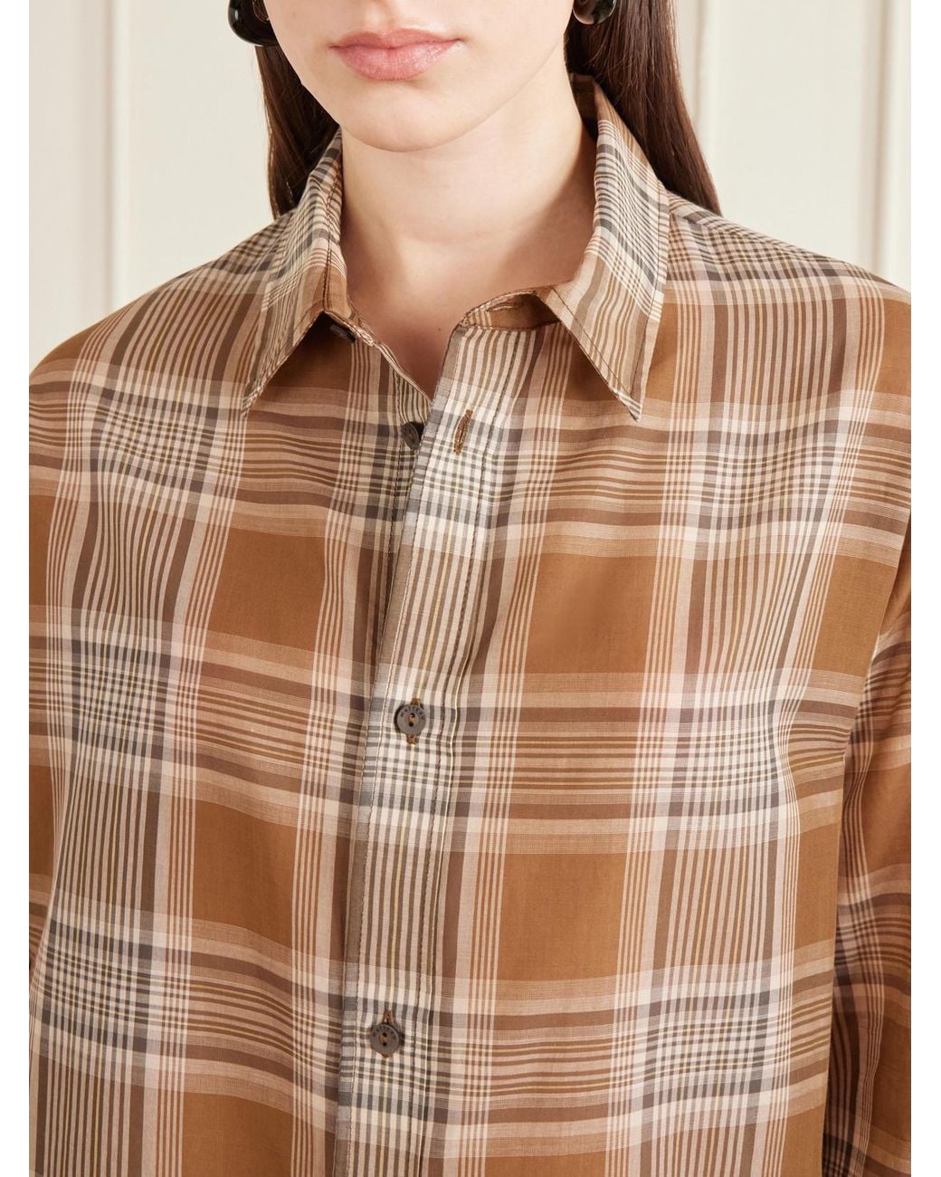 Matteau Brown Checked Cotton-Voile Shirt