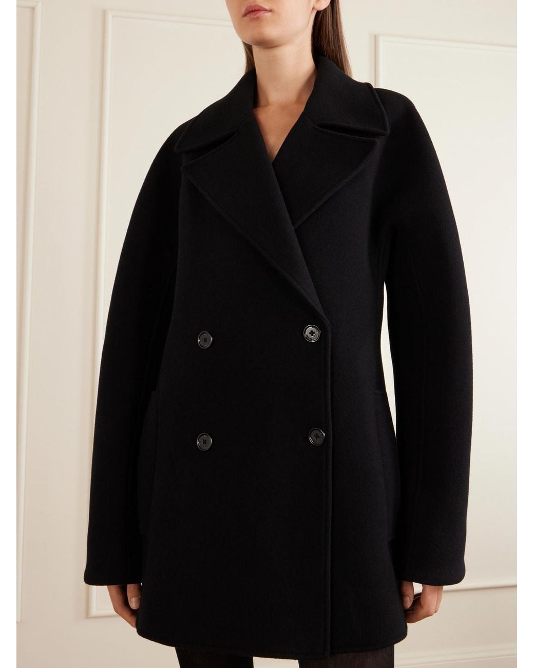Totême Black Double-Breasted Wool-Blend Coat