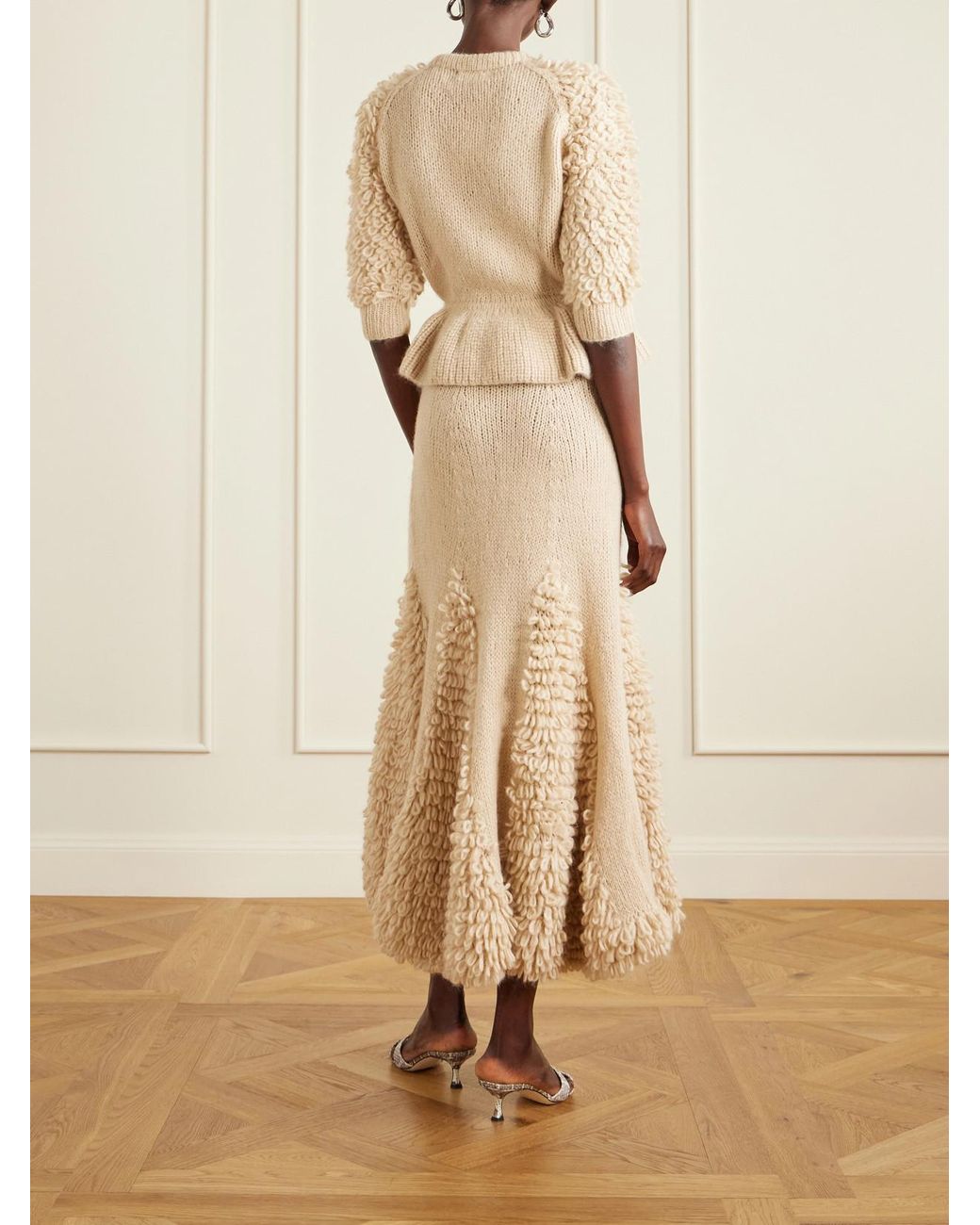 Ulla Johnson Natural Selene Ruffled Alpaca-Blend Bouclé Sweater