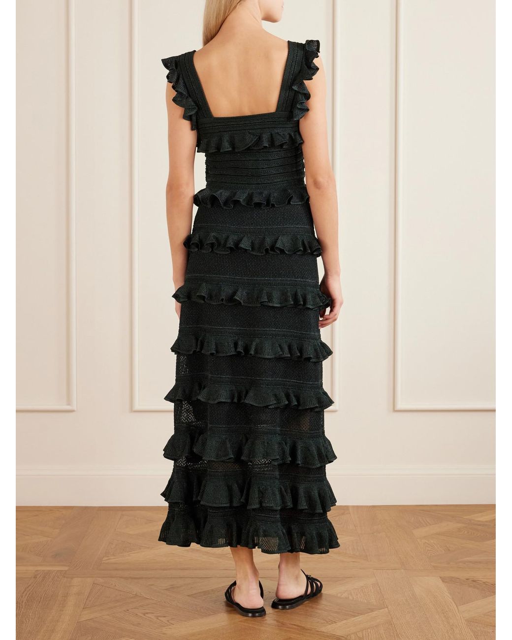 Zimmermann Black Ruffled Knitted Tank