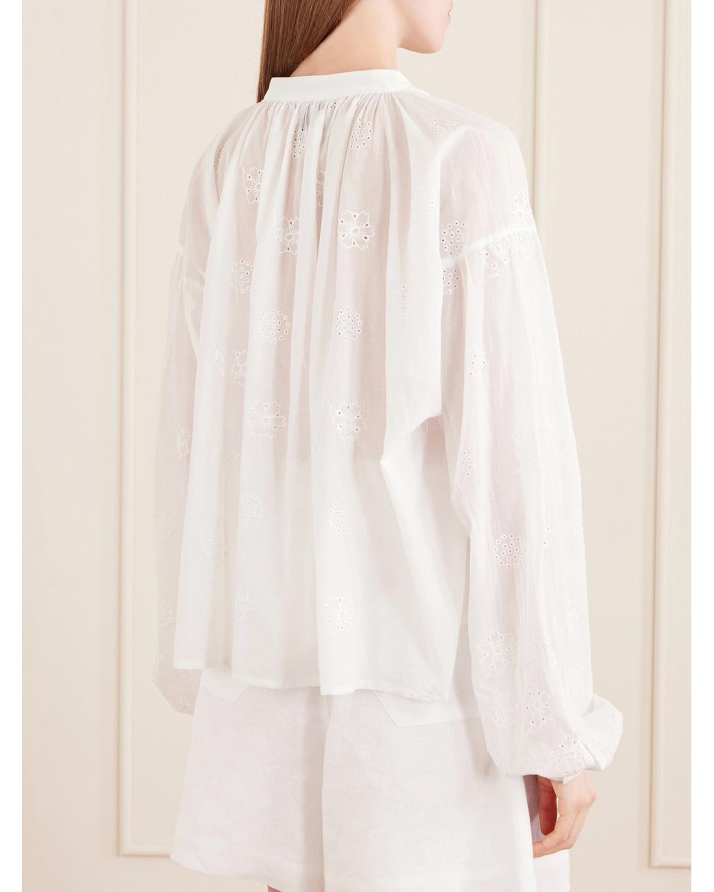 Thierry Colson White Guise Embroidered Cotton Blouse