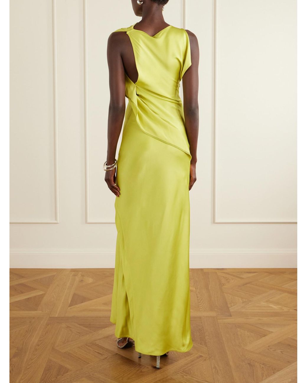 Victoria Beckham Yellow Satin Draped Gown