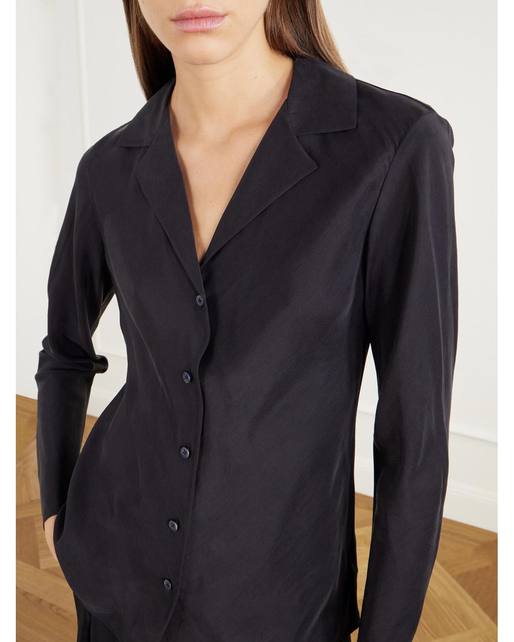 James Perse Black Washed Silk-Habotai Shirt
