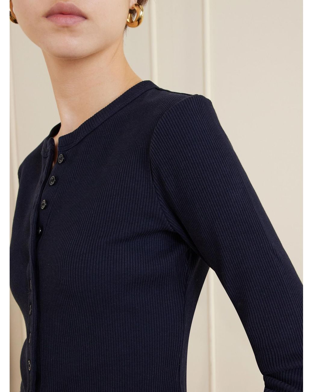 Citizens of Humanity Blue Kari Ribbed Stretch-Jersey Cardigan