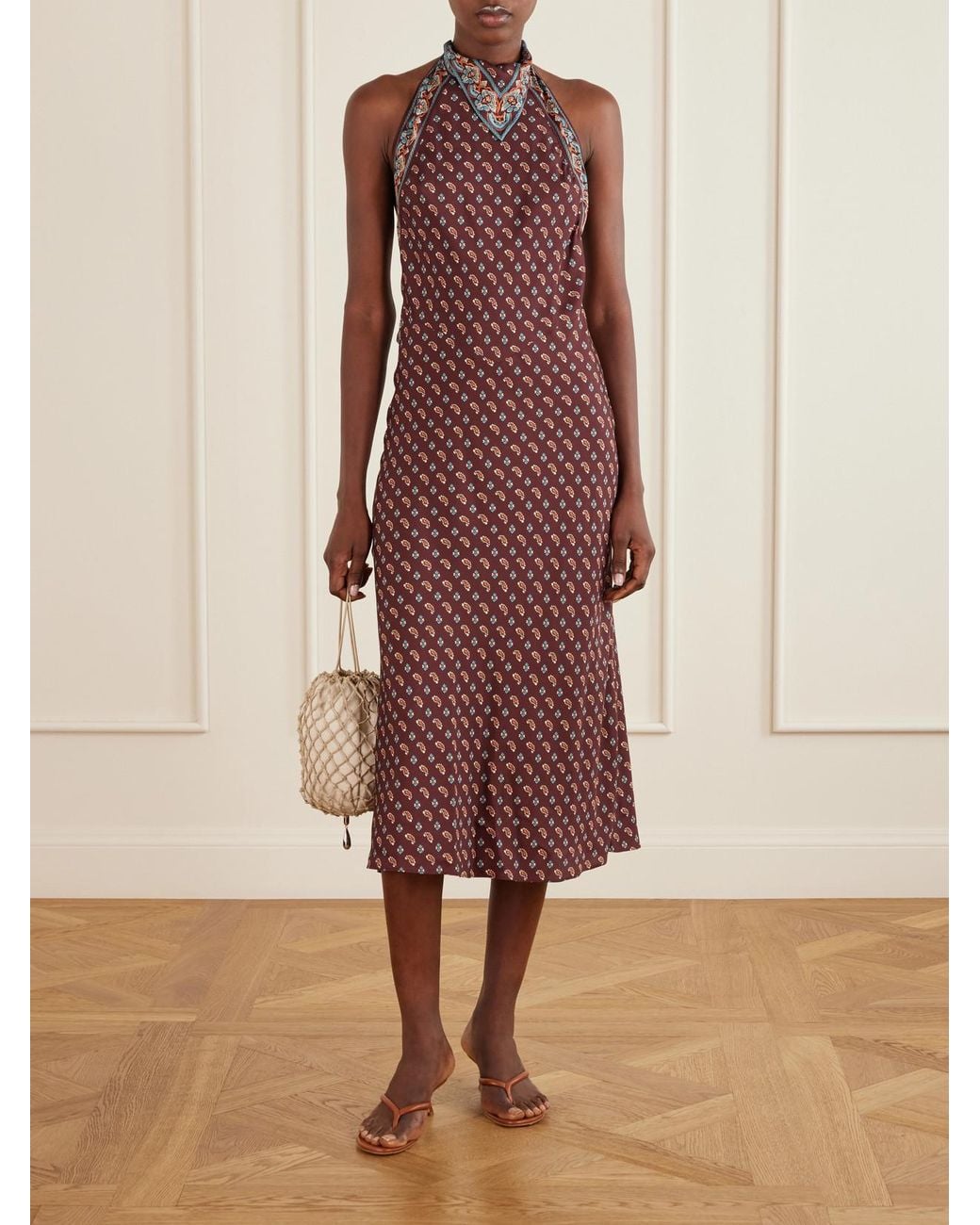 Doen Purple Zilda Printed Silk-Blend Halterneck Midi Dress