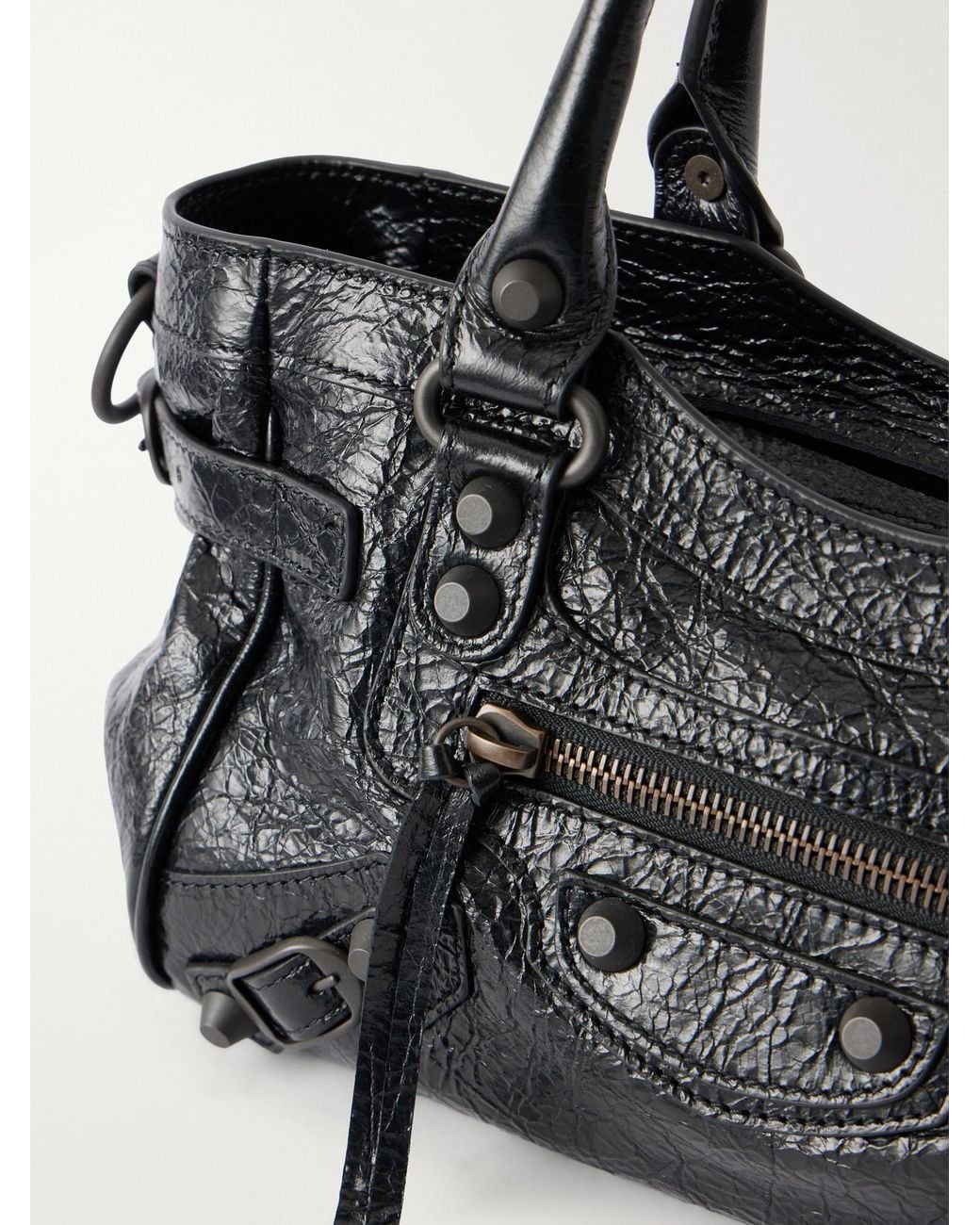 Balenciaga Black Le City East/West Mini Crinkled Leather Tote