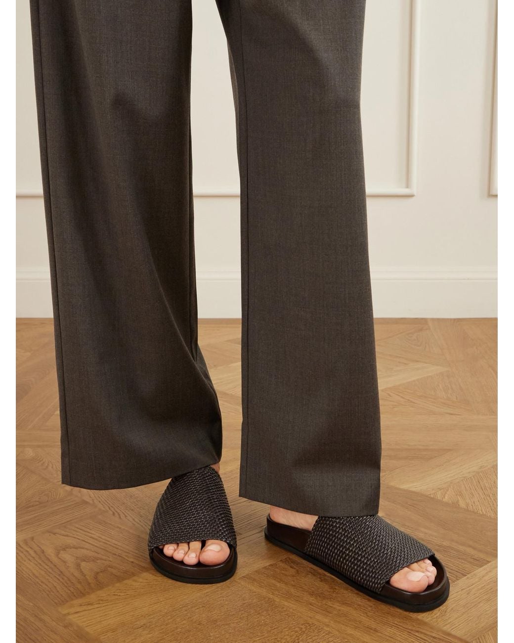 A.Emery Black Luca Woven Leather Slides