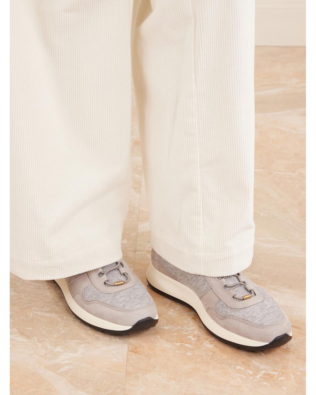 Tod's White Suede-Trimmed Sneakers