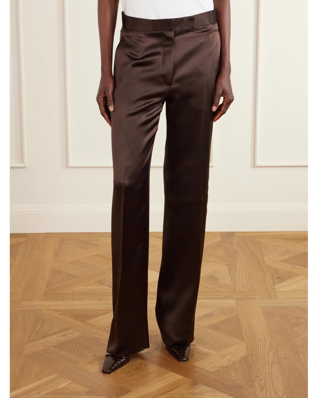 Tom Ford Brown Silk-Satin Straight-Leg Pants