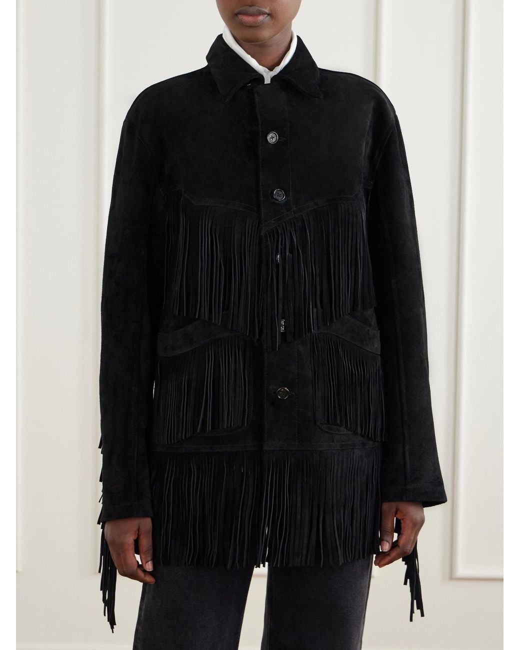 Bode Black Appalachian Fringed Suede Jacket