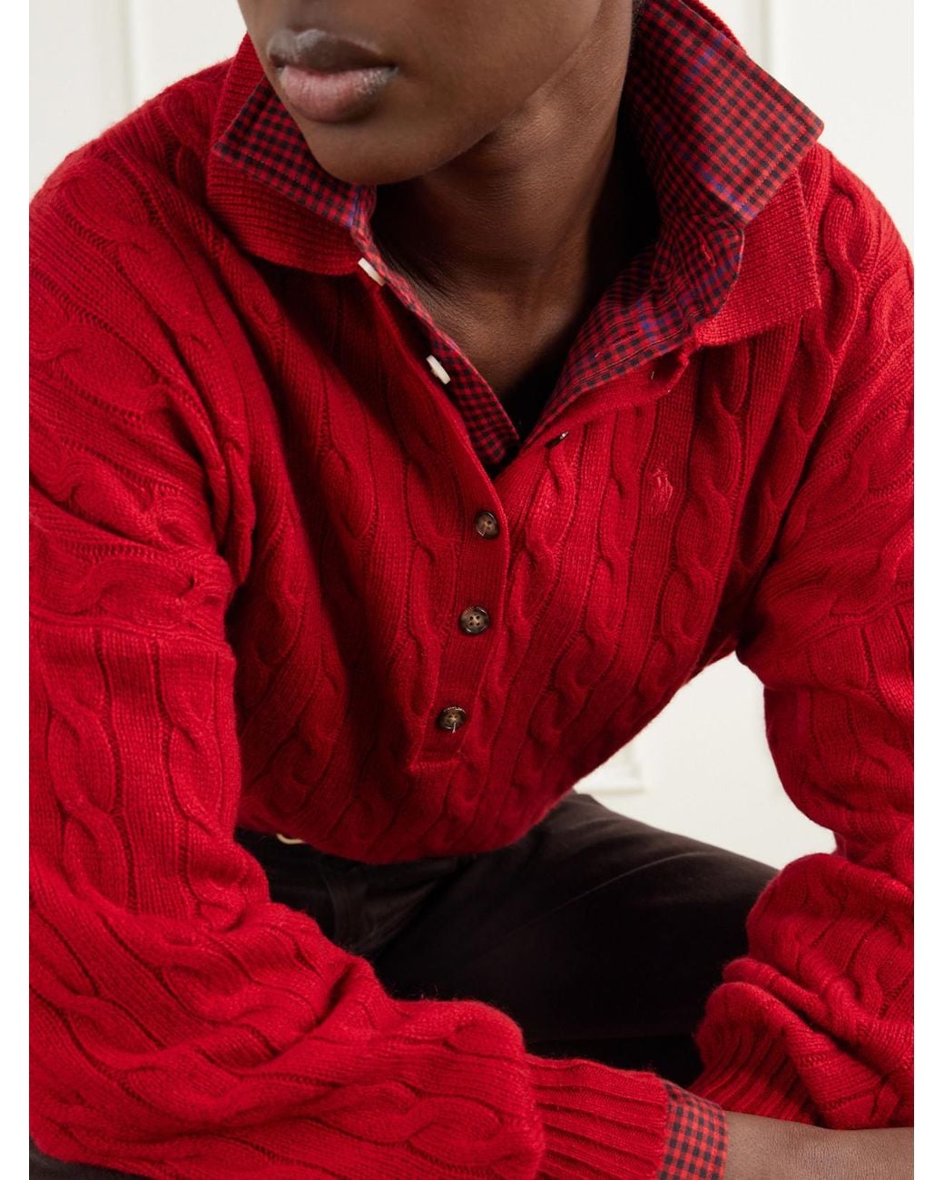 Polo Ralph Lauren Logo-Embroidered Cable-Knit Wool And Cashmere-Blend Polo Sweater