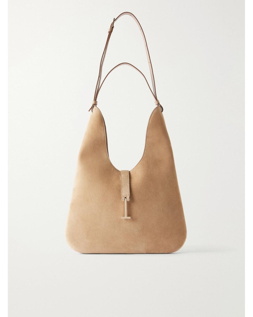 Tom Ford Natural Kara T-Embellished Medium Suede Shoulder Bag