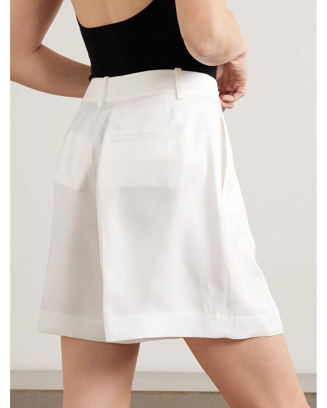 Lisa Yang White Pleated Silk-Twill Shorts