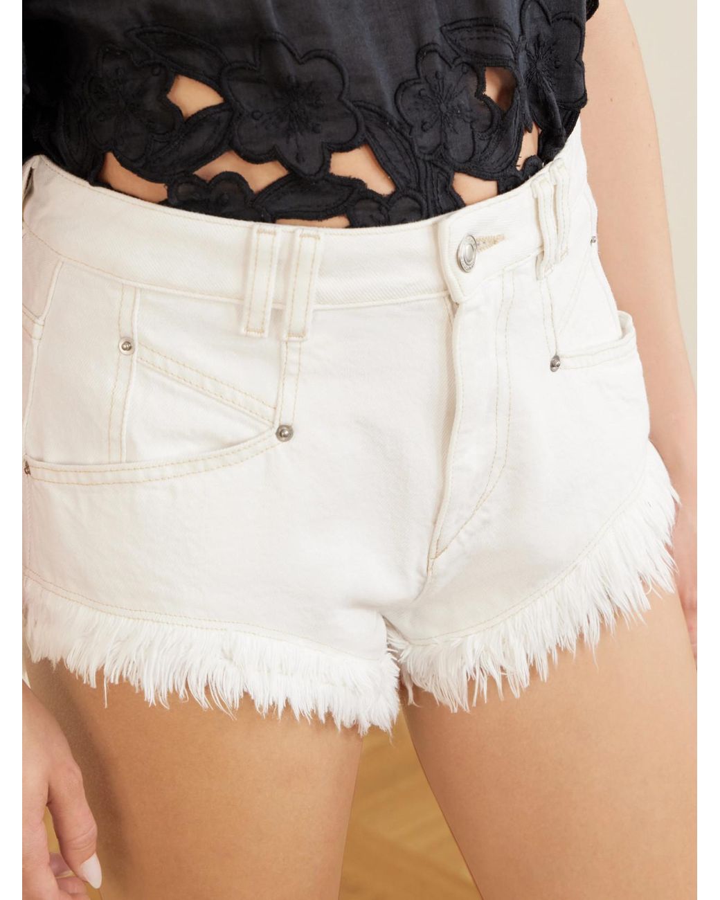 Isabel Marant White Eneidala Frayed Denim Shorts