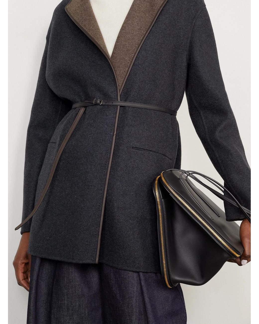 Loro Piana Black Jimi Reversible Belted Leather-Trimmed Cashmere-Blend Jacket