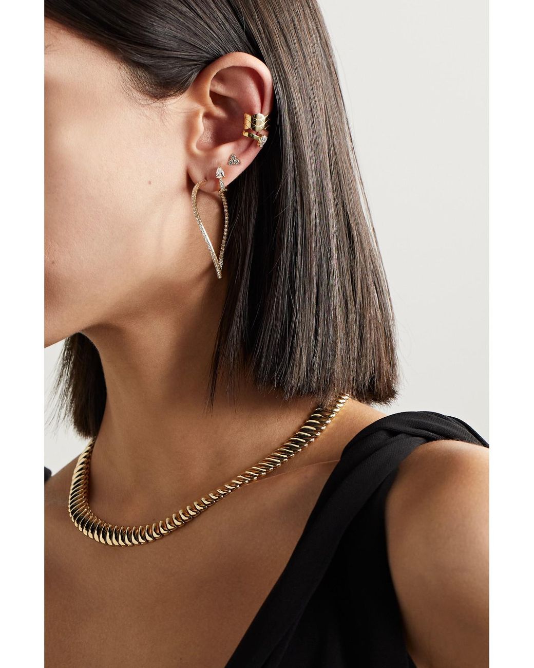 Anita Ko Natural Twisted 18-Karat Diamond Hoop Earrings