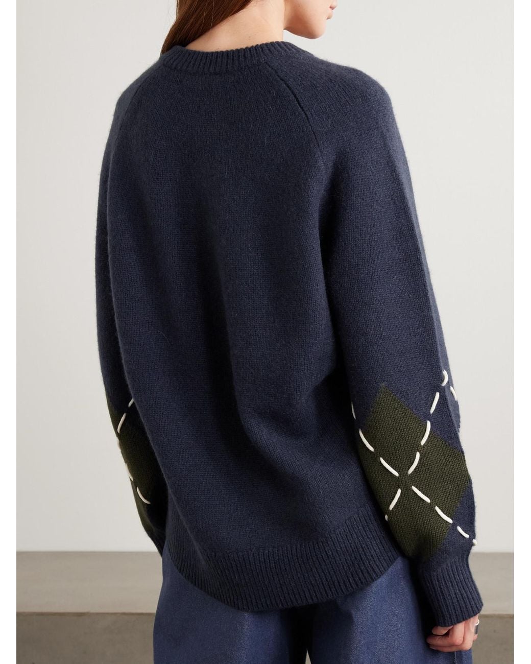 arch4 Blue Sloane Embroidered Argyle Cashmere Sweater