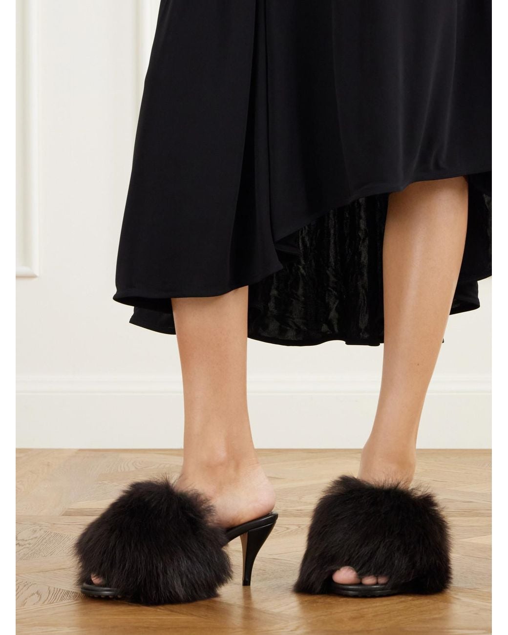 Bottega Veneta Black Cherry Merino Shearling Mules