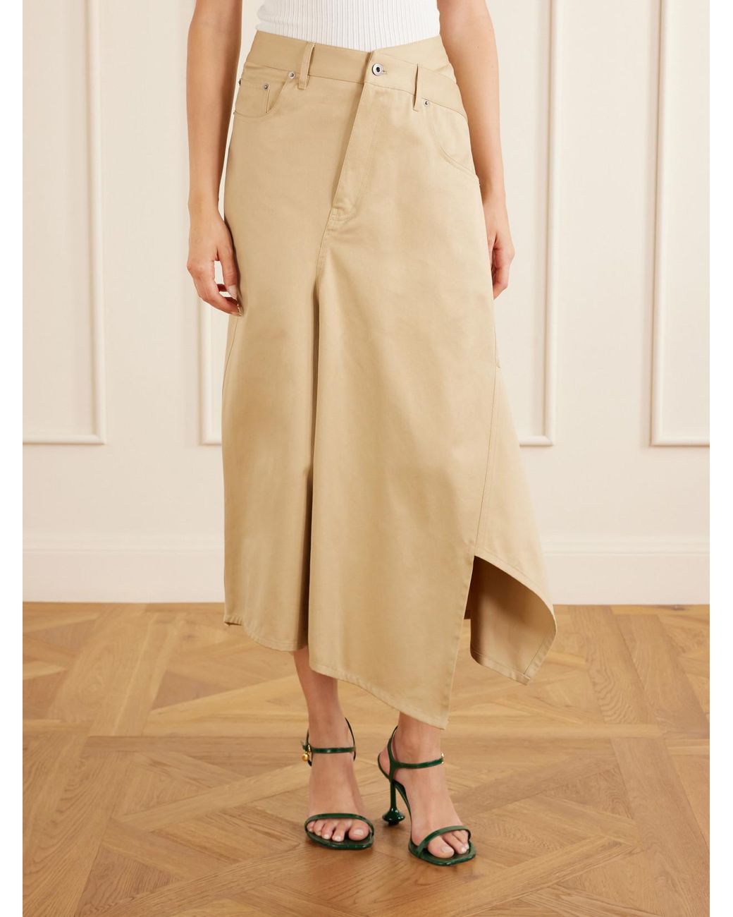 Loewe White Asymmetrical Cotton-Gabardine Midi Skirt