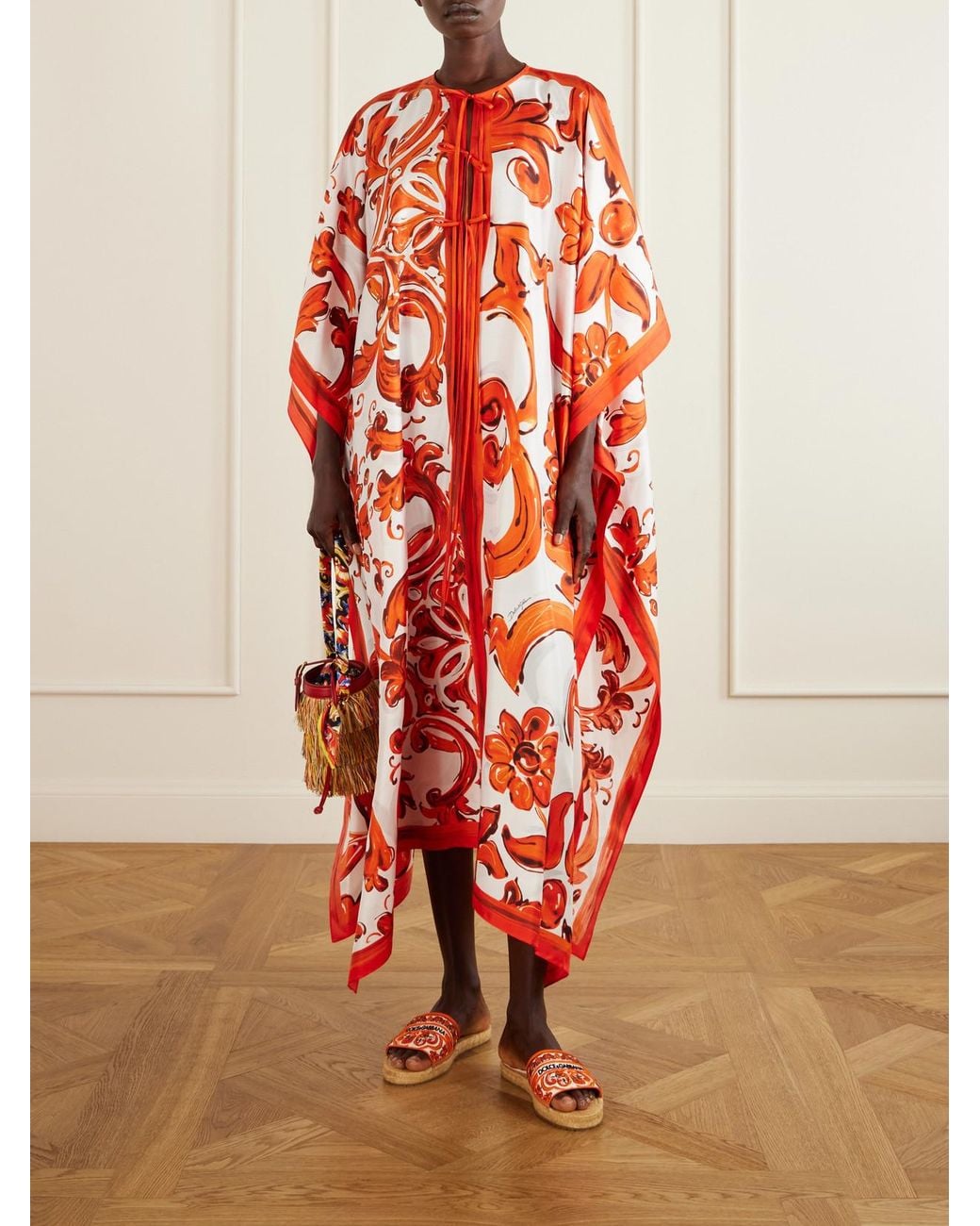 Dolce & Gabbana Red Maiolica Printed Silk Maxi Dress
