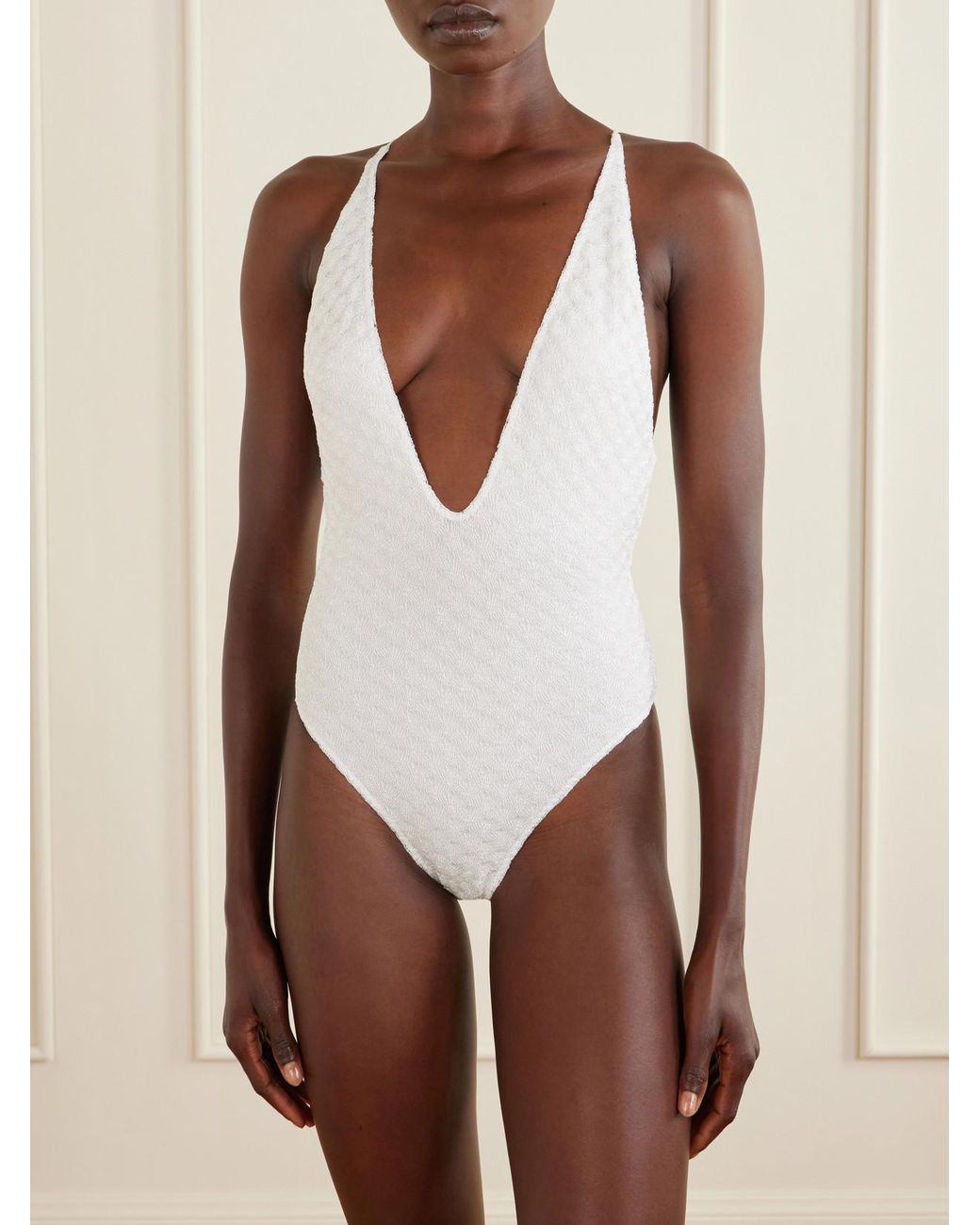 Missoni White Mare Striped Crochet-Knit Swimsuit
