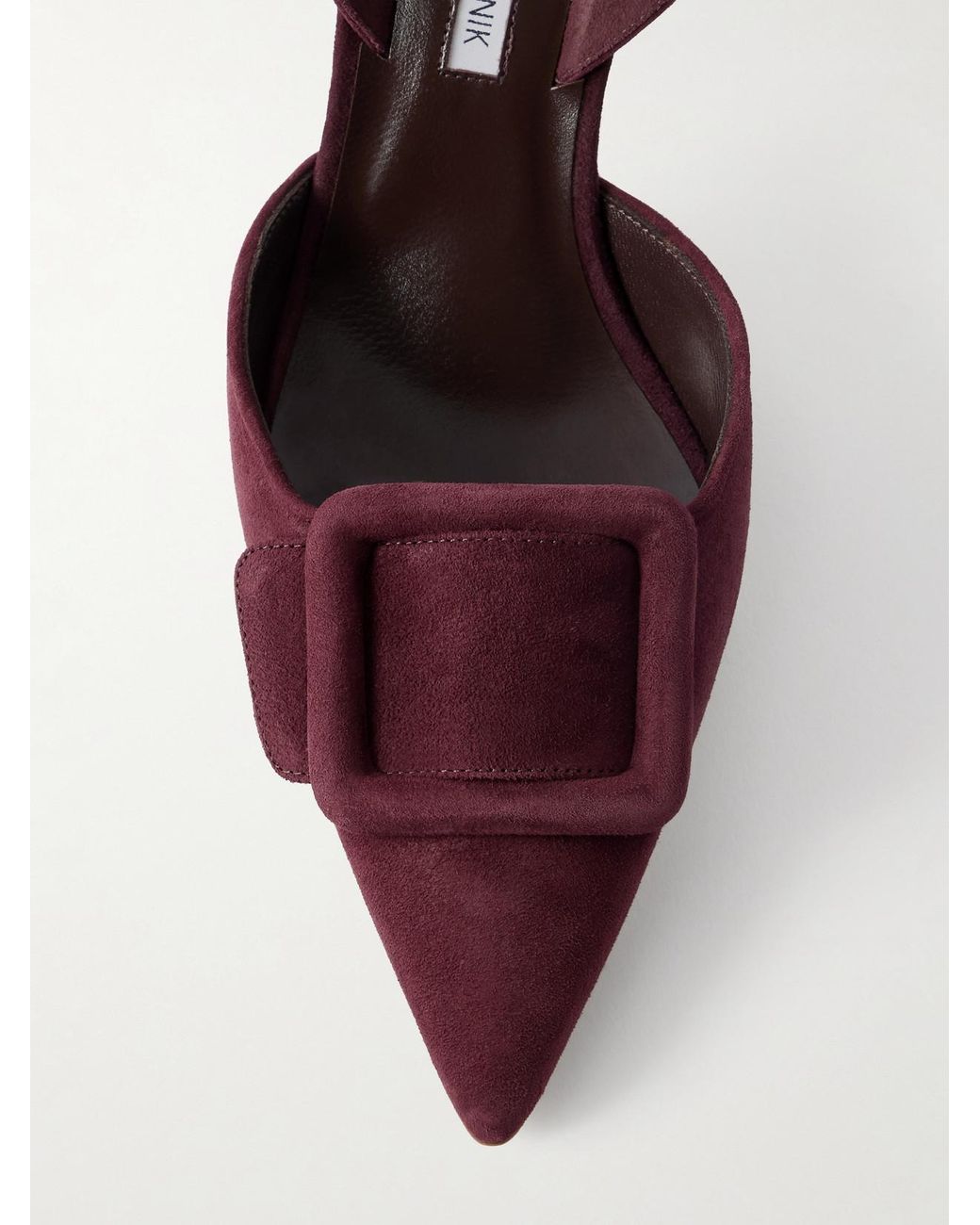 Manolo Blahnik Red Maysli 70 Buckled Suede Slingback Pumps