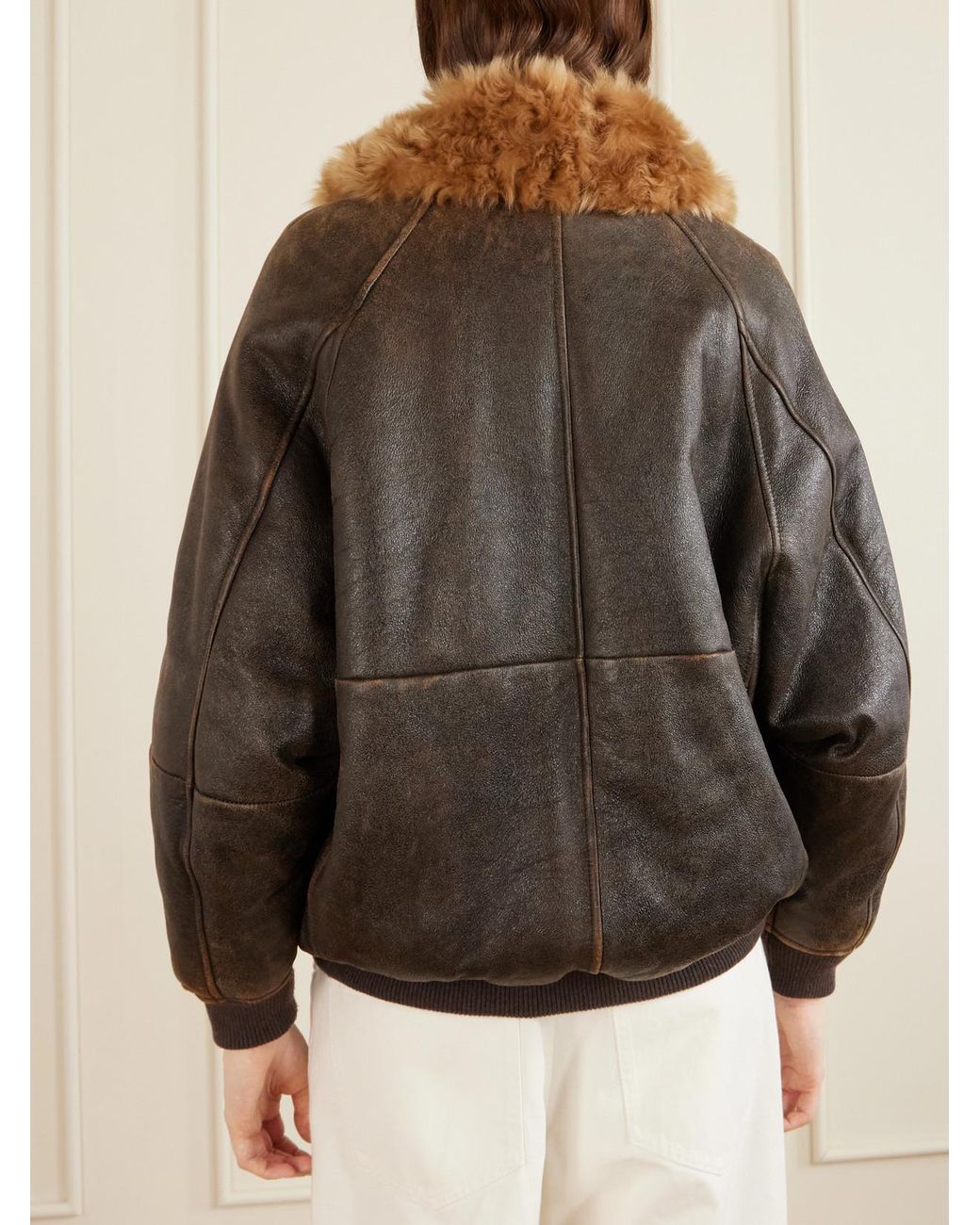 Brunello Cucinelli Brown Shearling-Trimmed Leather Jacket