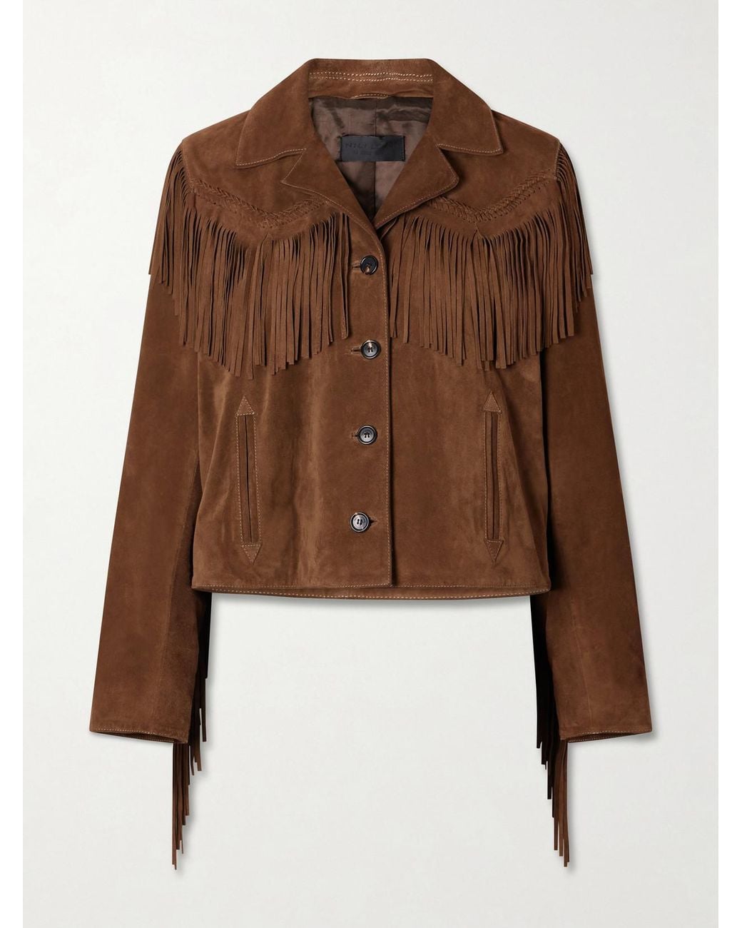 Nili Lotan Brown Eloi Fringe-Trimmed Suede Jacket